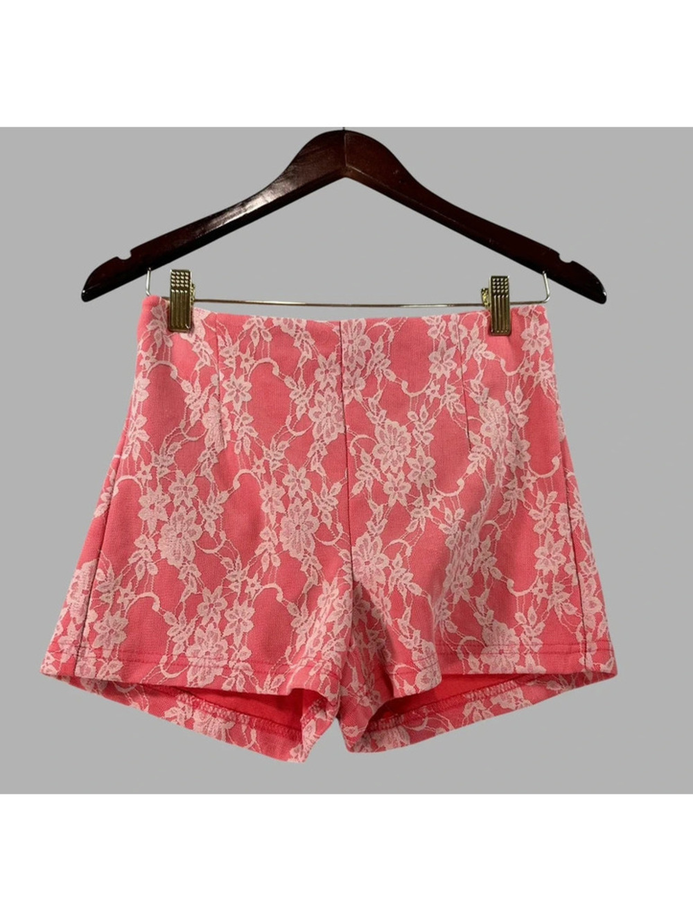 2B Bebe Pink Floral Lace High Waisted Shorts Size S C0044